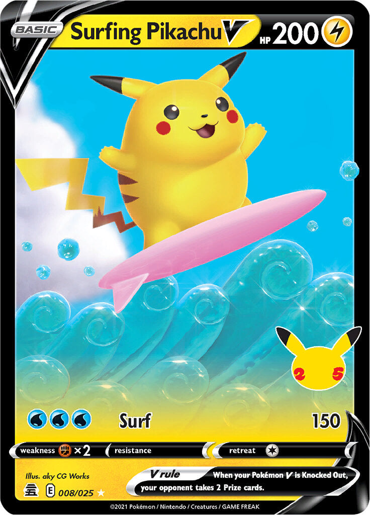 Surfing Pikachu V (008/025) [Celebrations: 25th Anniversary]